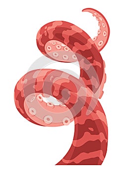 Octopus tentacles or sea squid icon. Spooky marine monster arm on white background. Vector cartoon underwater animal