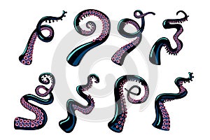 Octopus tentacles set. Vector design elements collection on isolated white background. Cartoon style color clip art.