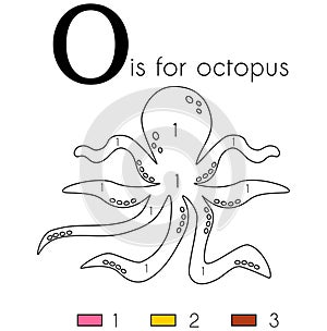 Octopus. Vector alphabet letter O, colouring page