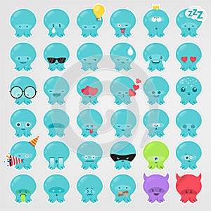 Octopus vector emoji Set
