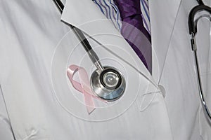 Octor Holds Pink Ribbon, International Breast Cancer Day October