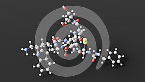 octreotide molecule, molecular structure, cyclic peptides, ball and stick 3d model, structural chemical formula with colored atoms