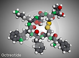 Octreotide molecule. It is octapeptide, synthetic somatostatin analogue, inhibitor of growth hormone, glucagon, insulin. Molecular
