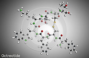 Octreotide molecule. It is octapeptide, synthetic somatostatin analogue, inhibitor of growth hormone, glucagon, insulin. Molecular