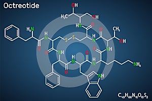Octreotide molecule. It is octapeptide, synthetic somatostatin analogue, inhibitor of growth hormone, glucagon, insulin. photo