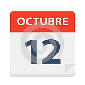 Octubre 12 - Calendar Icon - October 12. Vector illustration of Spanish Calendar Leaf