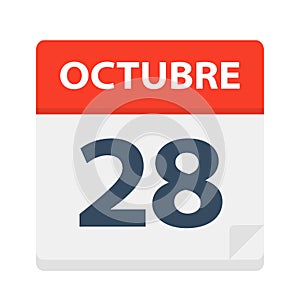 Octubre 28 - Calendar Icon - October 28. Vector illustration of Spanish Calendar Leaf photo