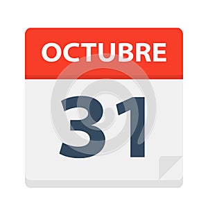 Octubre 31 - Calendar Icon - October 31. Vector illustration of Spanish Calendar Leaf photo