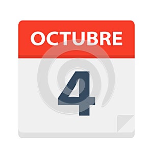 Octubre 4- Calendar Icon - October 4 - Vector illustration of Spanish Calendar Leaf photo