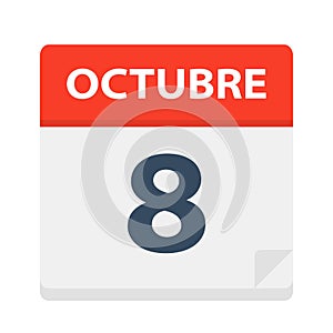 Octubre 8 - Calendar Icon - October 8. Vector illustration of Spanish Calendar Leaf photo