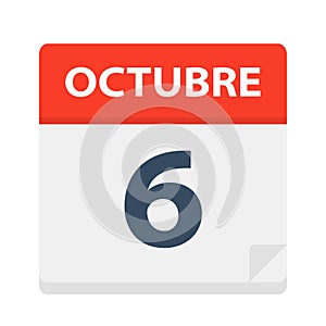 Octubre 6 - Calendar Icon - October 6. Vector illustration of Spanish Calendar Leaf photo