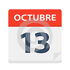 Octubre 13 - Calendar Icon - October 13. Vector illustration of Spanish Calendar Leaf photo