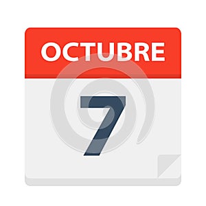Octubre 7 - Calendar Icon - October 7. Vector illustration of Spanish Calendar Leaf photo