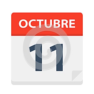 Octubre 11 - Calendar Icon - October 11. Vector illustration of Spanish Calendar Leaf photo