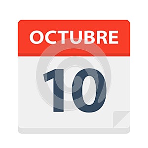 Octubre 10 - Calendar Icon - October 10. Vector illustration of Spanish Calendar Leaf photo