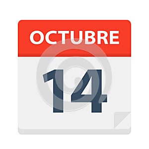 Octubre 14 - Calendar Icon - October 14. Vector illustration of Spanish Calendar Leaf photo