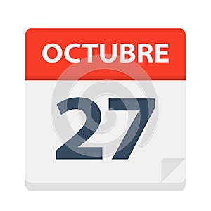 Octubre 27 - Calendar Icon - October 27. Vector illustration of Spanish Calendar Leaf photo