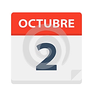 Octubre 2 - Calendar Icon - October 2. Vector illustration of Spanish Calendar Leaf photo