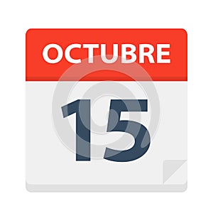 Octubre 15 - Calendar Icon - October 15. Vector illustration of Spanish Calendar Leaf photo