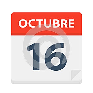 Octubre 16 - Calendar Icon - October 16. Vector illustration of Spanish Calendar Leaf photo