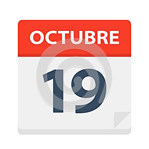 Octubre 19 - Calendar Icon - October 19. Vector illustration of Spanish Calendar Leaf photo