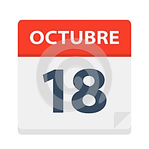 Octubre 18 - Calendar Icon - October 18. Vector illustration of Spanish Calendar Leaf photo