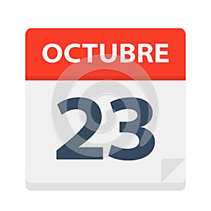 Octubre 23 - Calendar Icon - October 23. Vector illustration of Spanish Calendar Leaf photo
