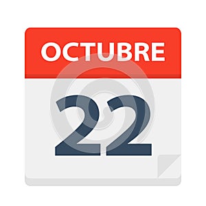 Octubre 22 - Calendar Icon - October 22. Vector illustration of Spanish Calendar Leaf photo