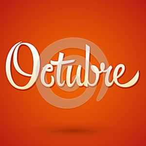 Octubre, October spanish vector sign lettering, icon emblem illustration photo