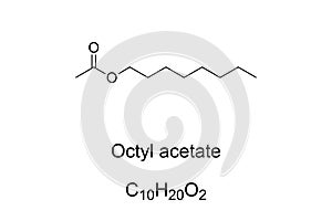 Octyl acetate, fruity odor of citrus fruits, chemical formula photo