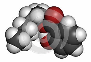 Octyl salicylate (octisalate) sunscreen molecule (UV filter). Atoms are represented as spheres with conventional color coding: photo