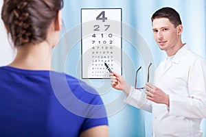 Oculist examining patient