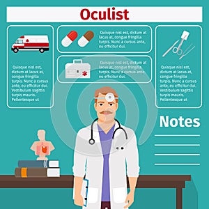 Oculist and medical equipment icons