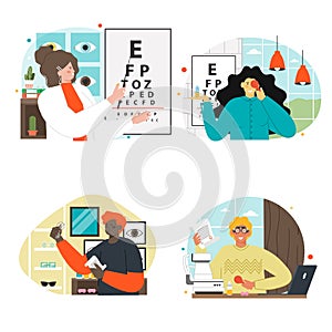 Oculist vector scene medical isolated flat set