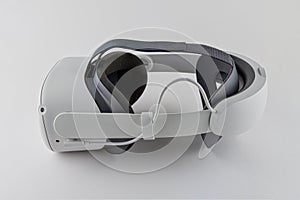 Oculus Quest 2 virtual reality headset with optional Elite headstrap attached