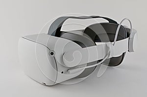 Oculus Quest 2 virtual reality headset with optional Elite headstrap attached