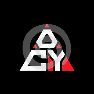 OCY triangle letter logo design with triangle shape. OCY triangle logo design monogram. OCY triangle vector logo template with red