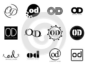 OD logo company template. Letter o and d logotype. Set different classic serif lettering and modern bold text with design elements photo