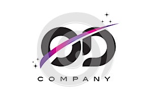 OD O D Black Letter Logo Design with Purple Magenta Swoosh