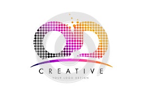 OD O D Letter Logo Design with Magenta Dots and Swoosh photo