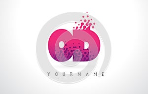 OD O D Letter Logo with Pink Purple Color and Particles Dots Design.