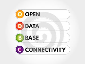 ODBC - Open Database Connectivity acronym, technology concept background