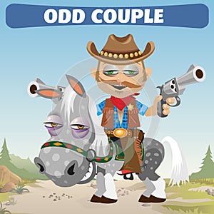 Odd couple Cowboy rider and horse