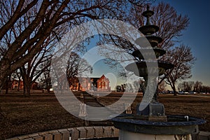 Odd Fellows Complex and Grounds Liberty MO Fountain at Dusk