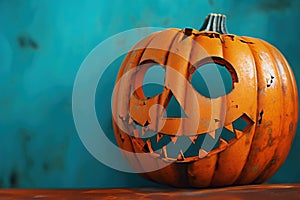 Odd junkyard scrap metal halloween mask in the shape of a Jack-o-Lantern pumpkin - generative AI