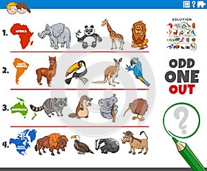 Odd one out picture game with animal species