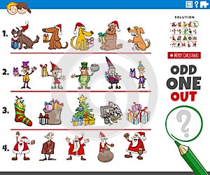 Odd one out picture game with Christmas characters and objects