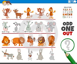 Odd one out picture game with funny animal characters