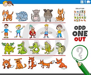 Odd one out picture game with funny characters