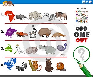 Odd one out picture game with wild animal species